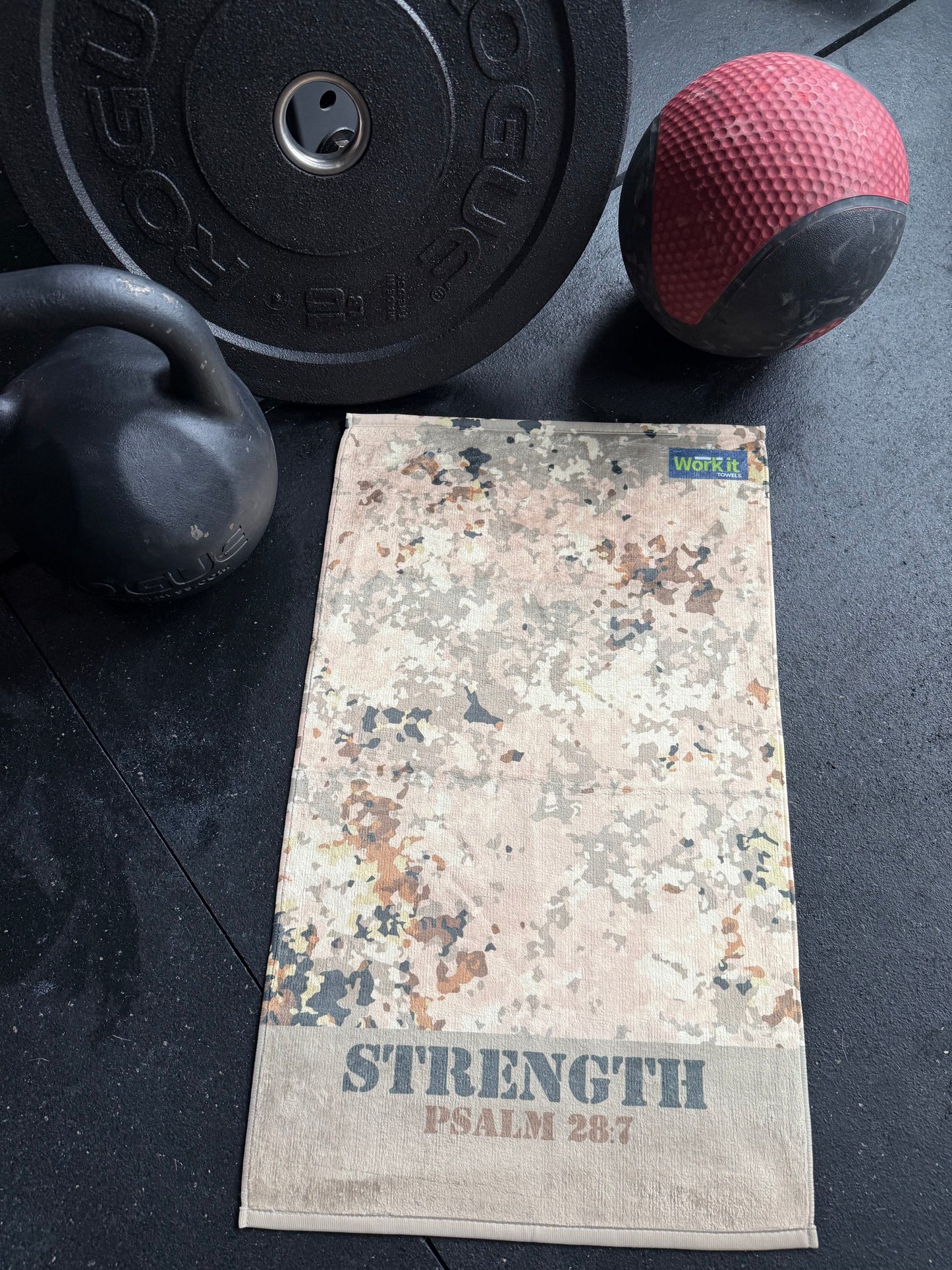 Strength Camo Psalm 28:7 Fitness and Gym Towel