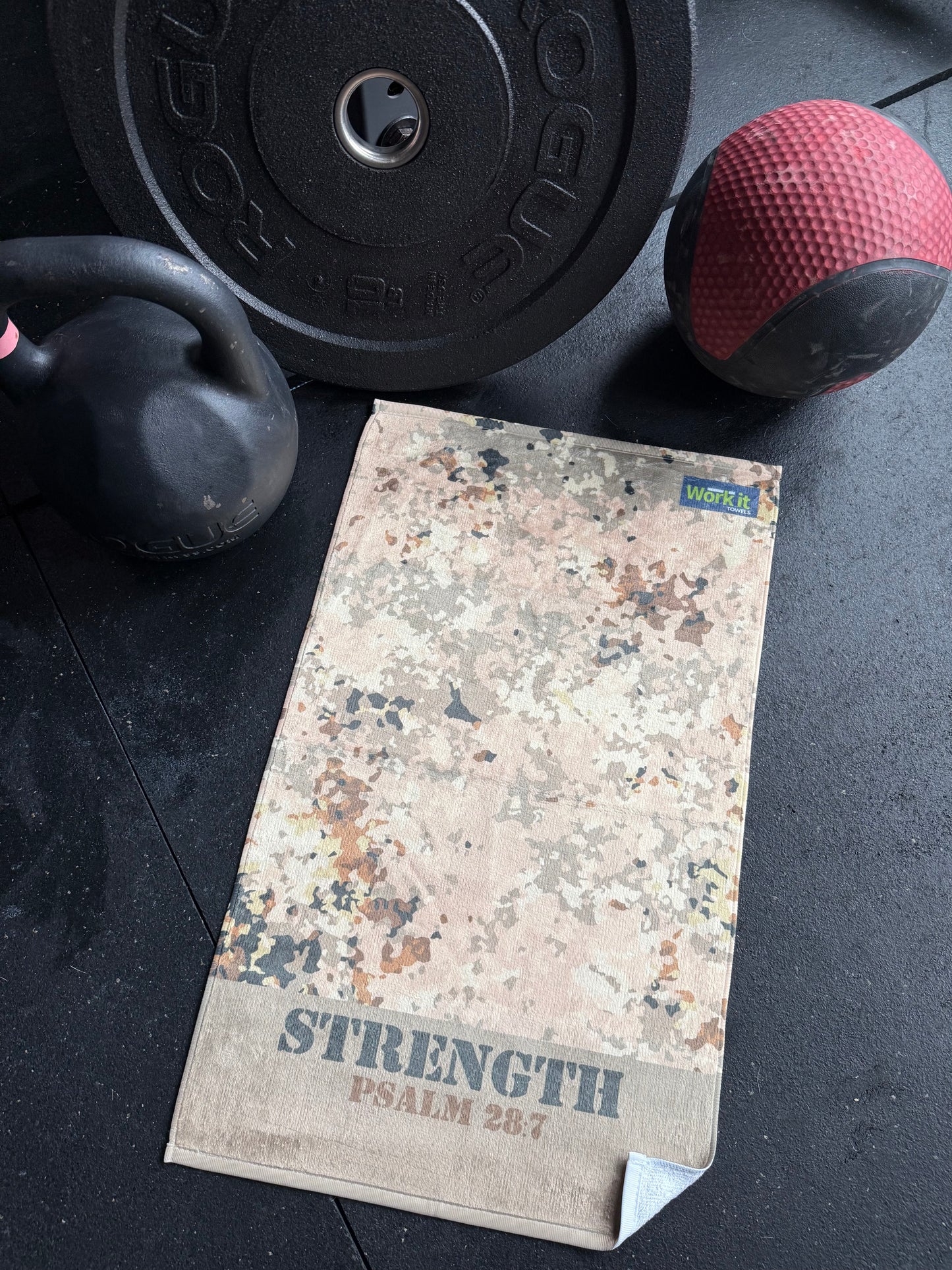 Strength Camo Psalm 28:7 Fitness and Gym Towel