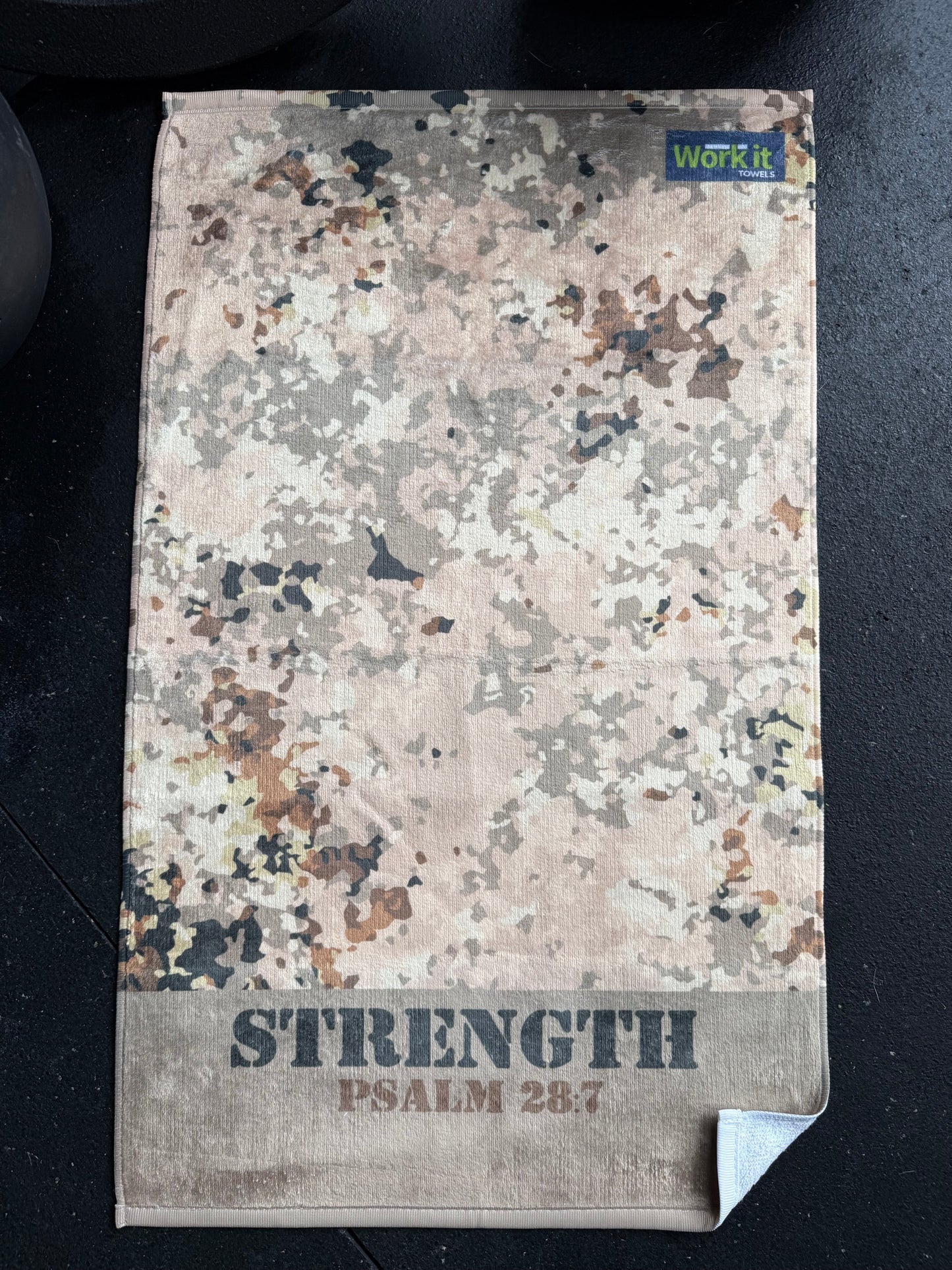 Strength Camo Psalm 28:7 Fitness and Gym Towel