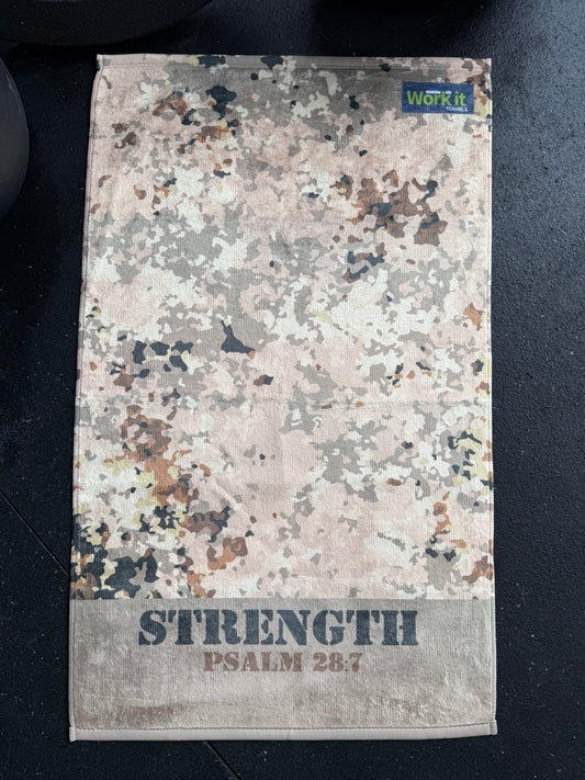 Strength Camo Psalm 28:7 Fitness and Gym Towel