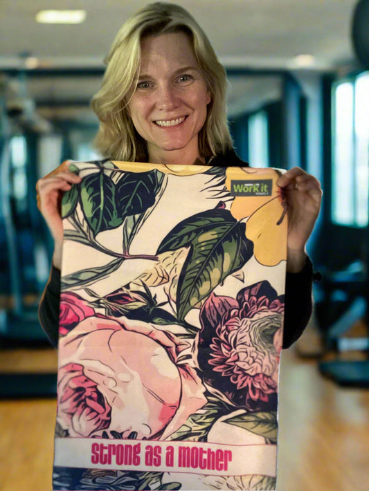 Strong as a Mother Floral Gym Towel