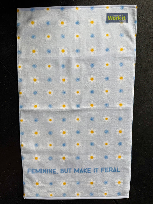 Feminine but Feral blue daisy gym towel