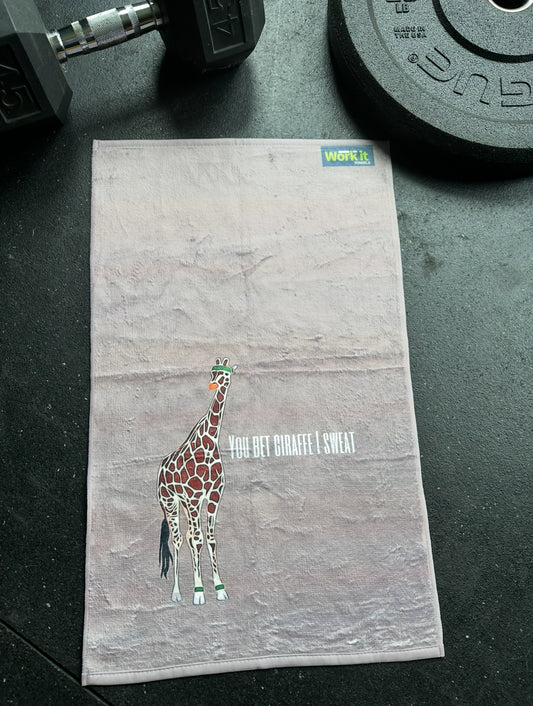 You Bet Giraffe I Sweat punny gym towel