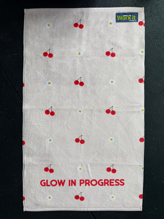 cherry, girlie, glow in progress gym towel, accessory