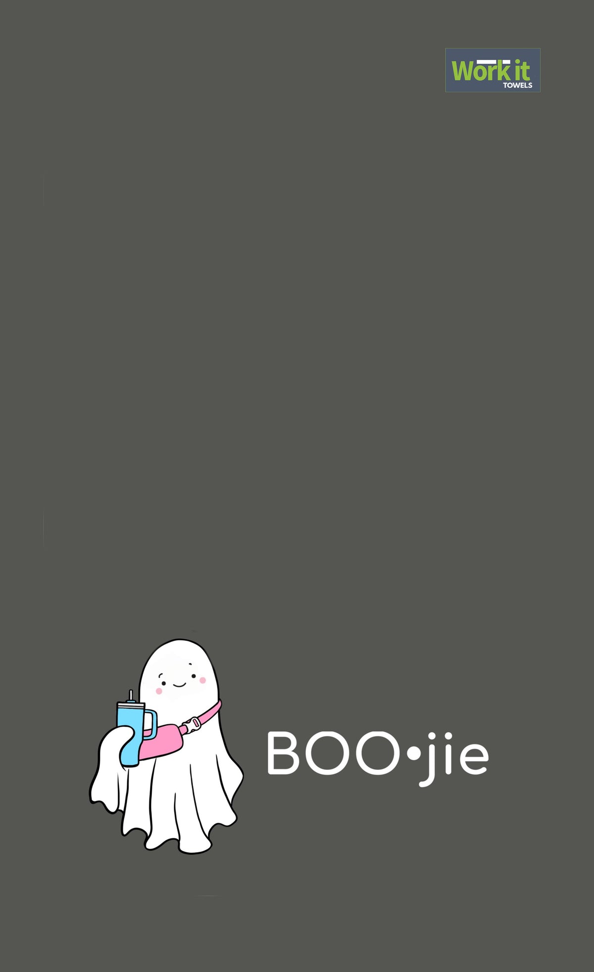 A gym towel with a cartoon character holding a towel, labeled 'BOO-JIE'.