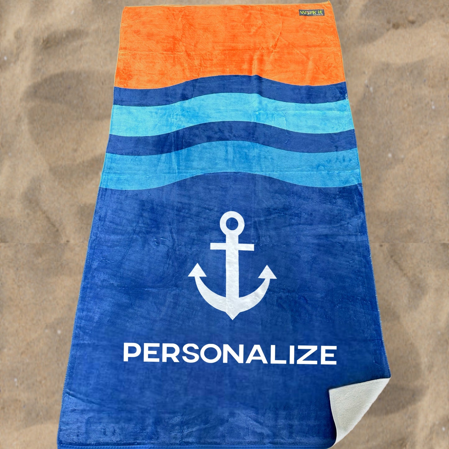 Wavy Anchor Personalized Beach Towel