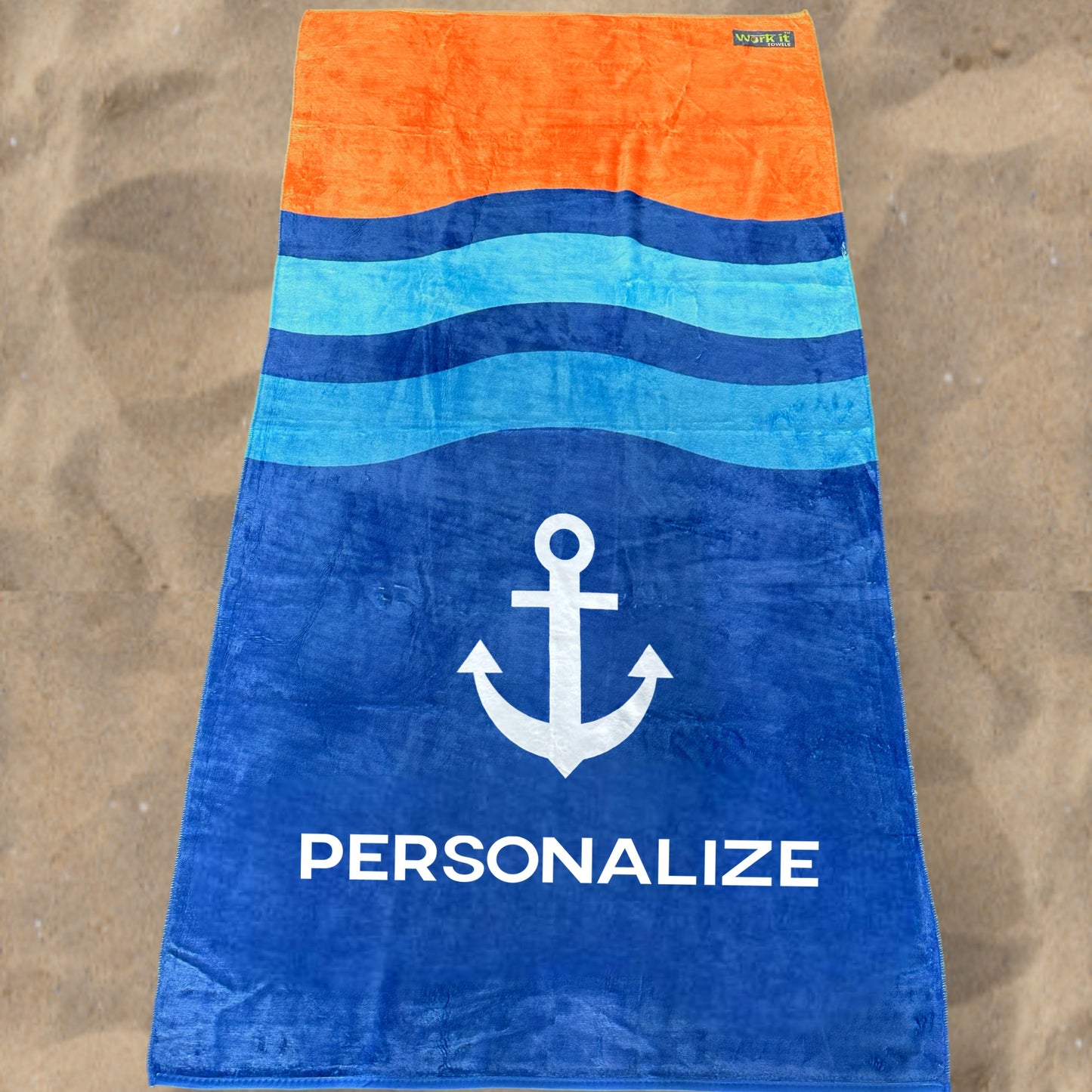 Wavy Anchor Personalized Beach Towel