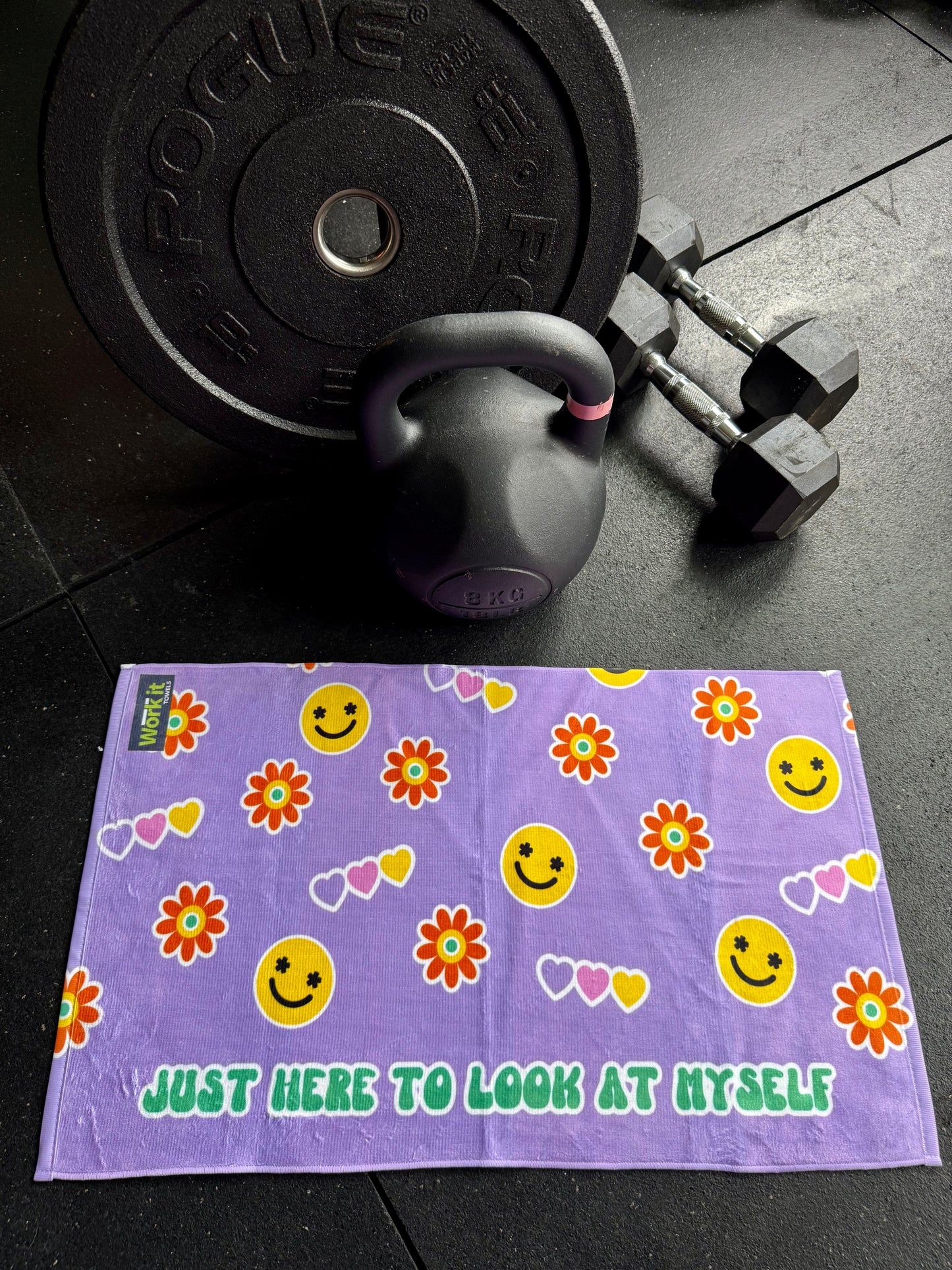 Just Here to Look at Myself-- all smiles gym towel
