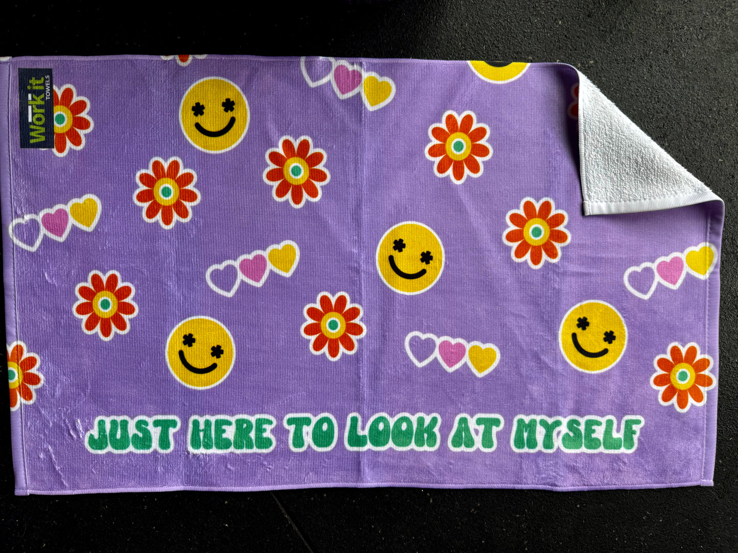 Just Here to Look at Myself-- all smiles gym towel
