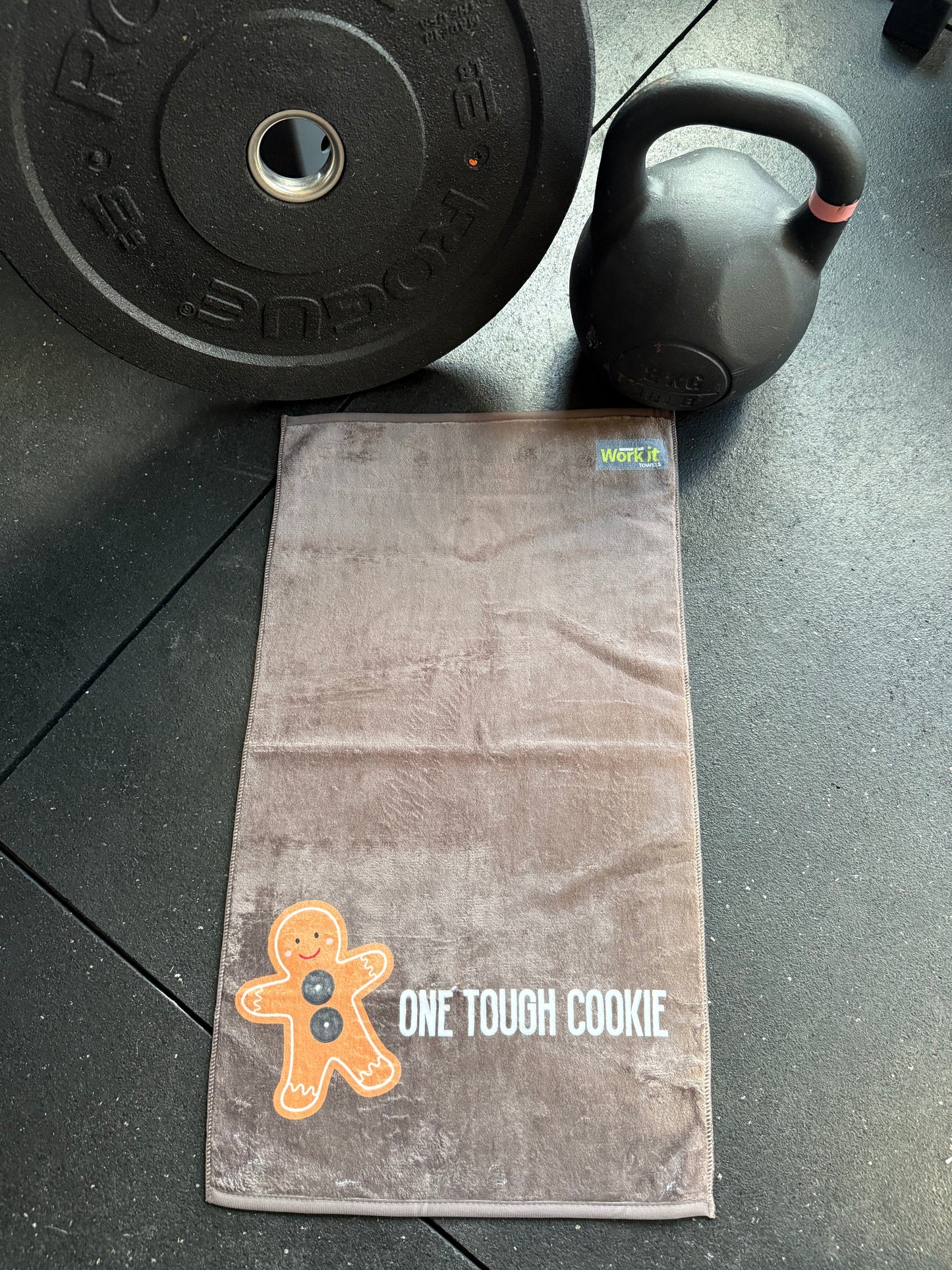 One Tough Cookie gingerbread gym towel