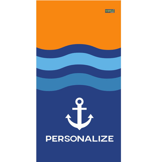 Wavy Anchor Personalized Beach Towel