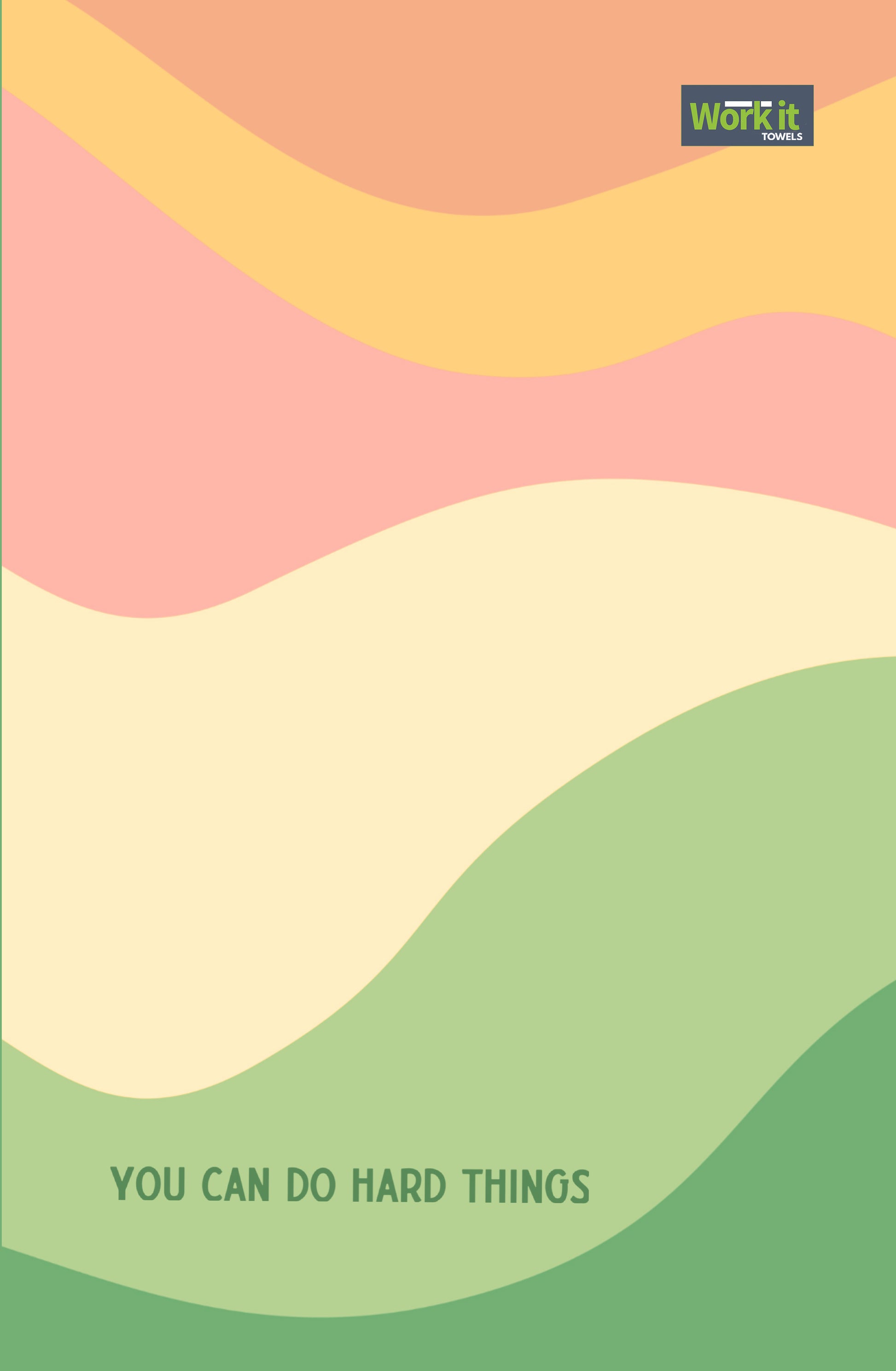 Minimalist wave design gym towel in peach, sage and cream with the phrase, 'you can do hard things.'