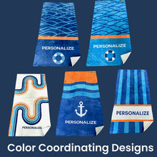 Load image into Gallery viewer, Blue Stripes Personalized Beach Towel