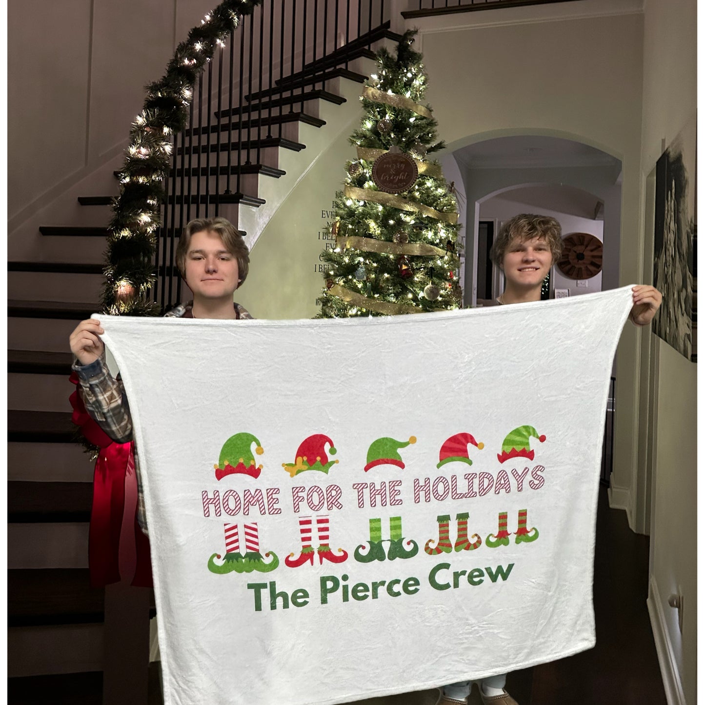 Personalized 'Home for the Holidays' Cozy Festive Holiday Blanket