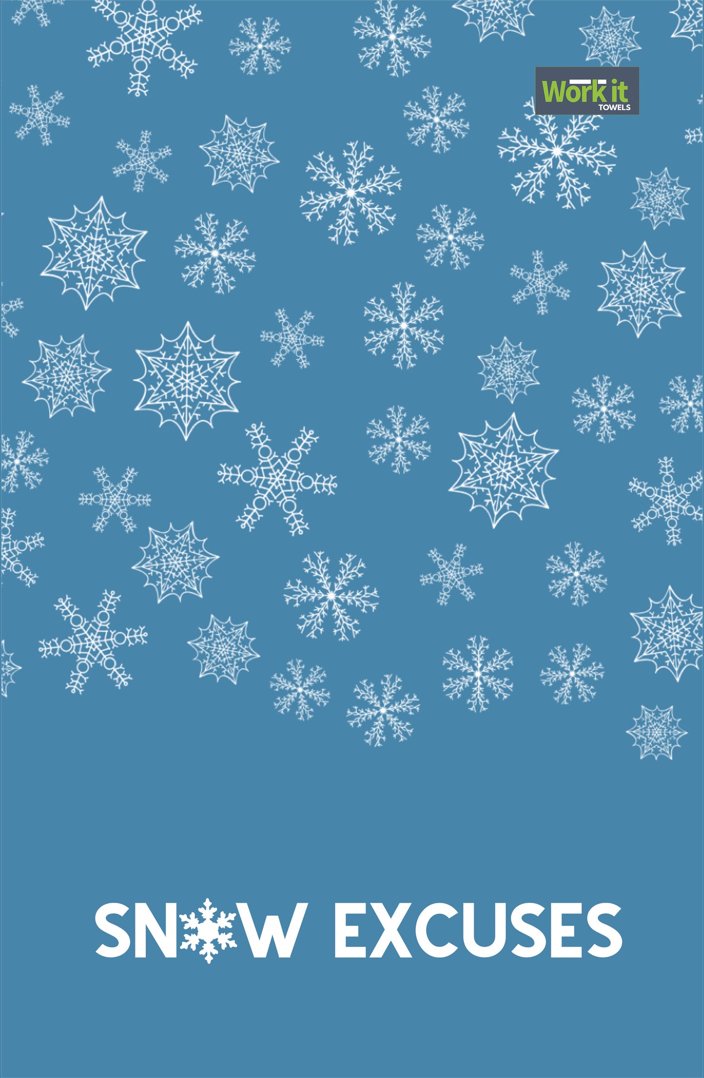Snow Excuses blue snowflake gym towel