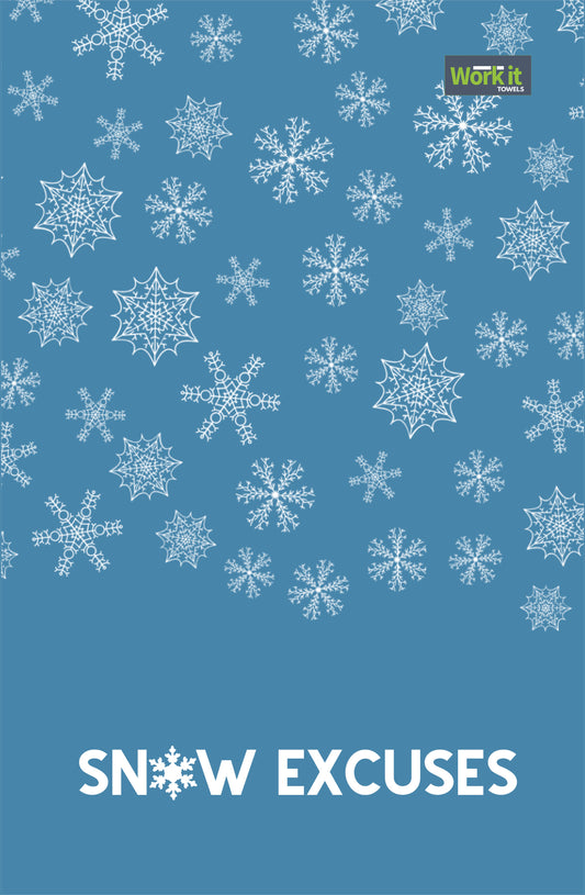 Snow Excuses blue snowflake gym towel