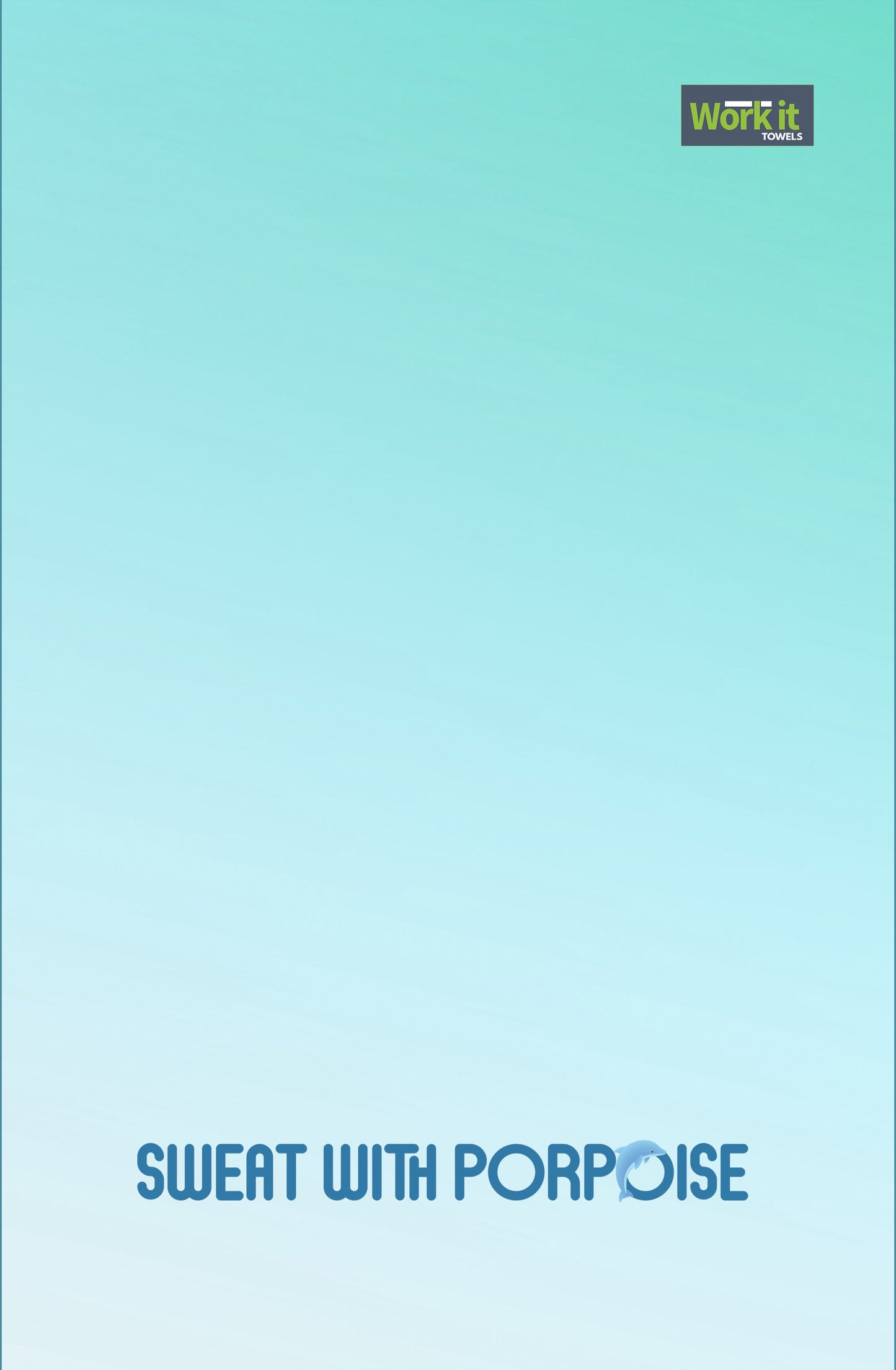 Light blue towel with text 'Sweat with Porpoise' and a logo on the top right corner.